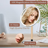 ANGNYA Makeup Mirror with Light, dobíjecí toaletní zrcadlo s 3 nastavitelnými barvami / 10x zvětšovacím zrcadlem